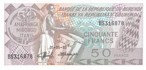 Burundi p28c 50 Francs 1993